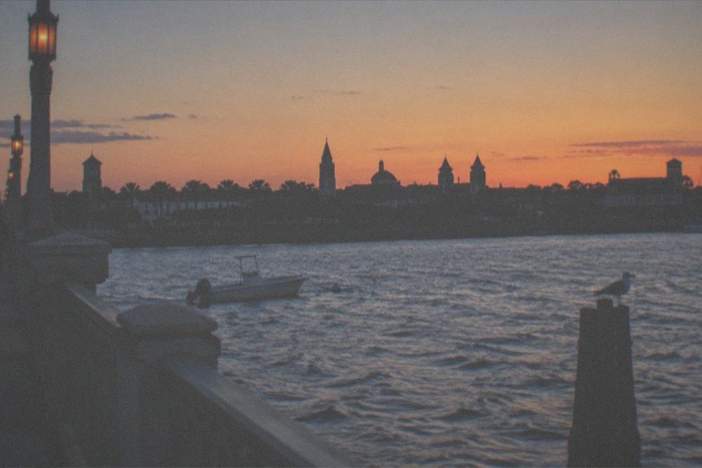 Dusk over the Matanzas riverfront with historic buildings silhouetted